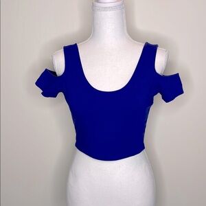 Arden B Stretchy Royal Blue Women's Cold Shoulder Top